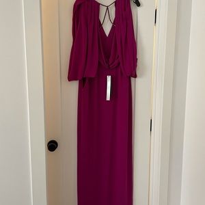 Halston Heritage Cape Sleeve Open Back Gown